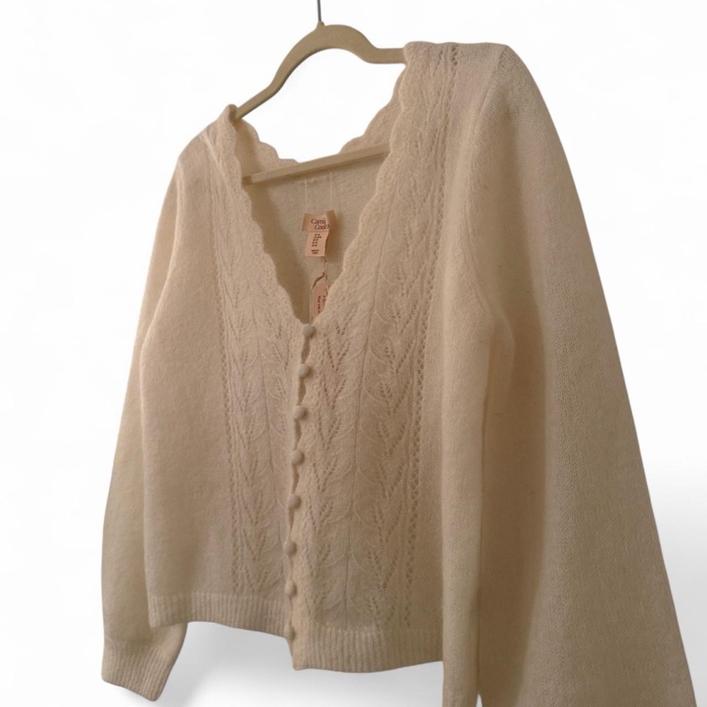 Camila Coelho Mohair Wool Blend Cardigan Sweater Cream M NWT - Picture 7 of 12
